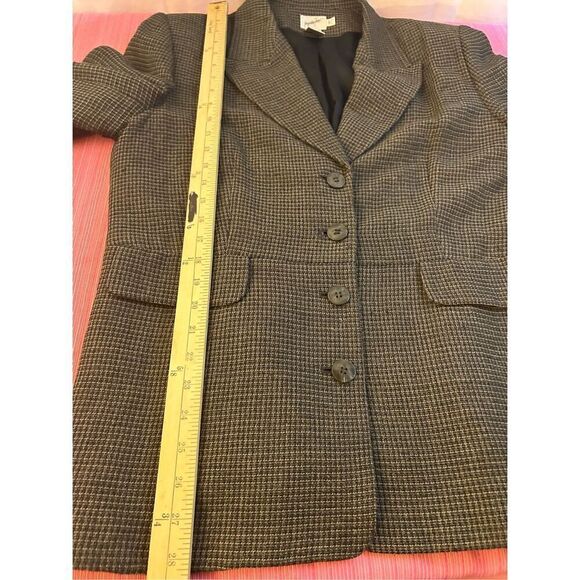 Jacqueline Ferrar blazer gray checkered 14p Rayon/ Wool Blend tweed business - Picture 6 of 7